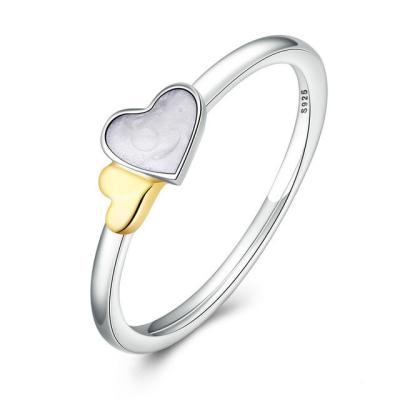 China HEART SILVER RING WITH 14K AND MOTHER OF PEARL 925 Sterling Silver Luminous Hearts Feature Ring for sale