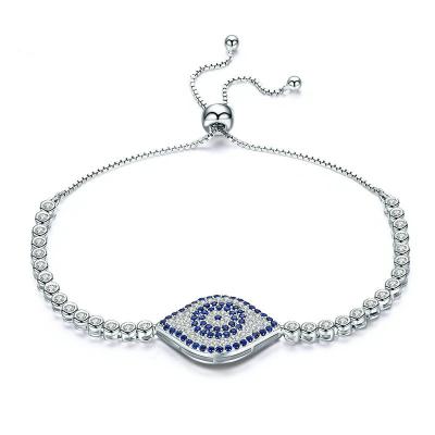 China 925 Sterling Silver Adjustable Link Chain Bracelets With Lucky Blue Evil Eye for sale