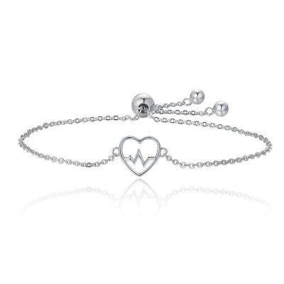 China 925 Chain Link Sterling Silver Bracelets , Ladies Sterling Silver Heart Bracelet for sale