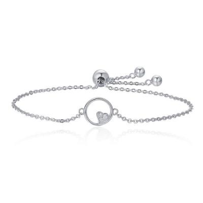 China Romantic Sterling Silver Bracelets With Heart , Girls Cubic Zirconia Chain Link Bracelets for sale