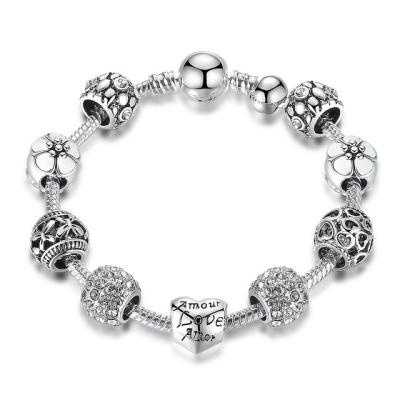 China European Style Butterfly DIY Charm Bracelet , Silver Snake Chain Bracelet With Beads for sale