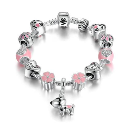 China Roze Kleur 12 de Armband van de Parelsdiy Charme met van de Liefdehart en Bloem Parels Te koop