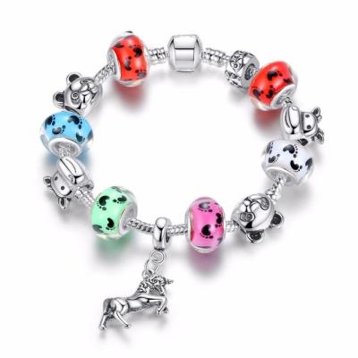 China Colorful Footprint Beaded Friendship Bracelets With Horse Cow Cat Clear Wrist Bangle for sale