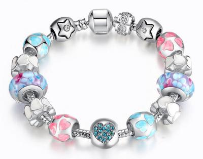 China Romantic Silver 925 Heart DIY Charm Bracelet , Murano Beads Bracelets For Girls for sale