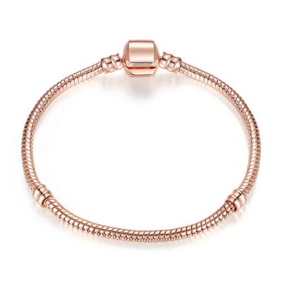 China Rose Gold Chain Bracelet DIY European Snake Bracelet With Round Gold Plated Clasp for sale