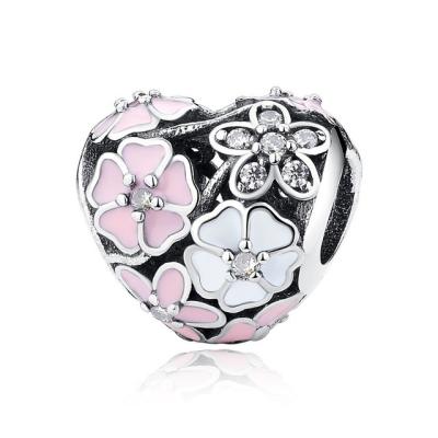 China Poetic Blooms 100% 925 Sterling Silver Beads Heart Shaped For Charms Bracelet for sale