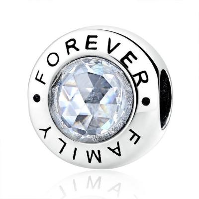 China Family Sterling Silver Charm Beads With Clear CZ Bead Fits European Charm Bracelet for sale