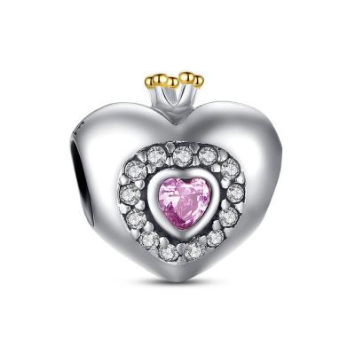 China Purple Romance Sterling Silver Heart Charm , 925 Sterling Silver Charm Beads for sale