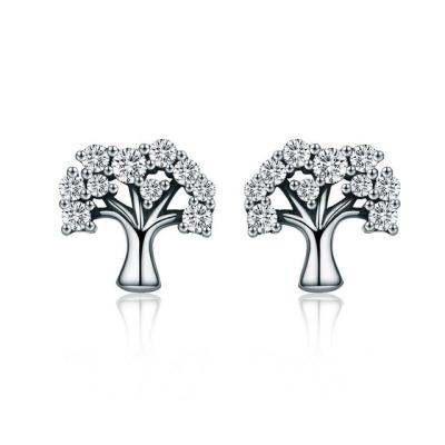 China Fashion Women Clear CZ Sterling Silver Jewelry Stud Earrings Tree of Life Design for sale