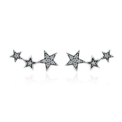 China Authentic Sterling Silver Jewelry Earrings , Sparkling CZ Stackable Star Stud Earrings for sale