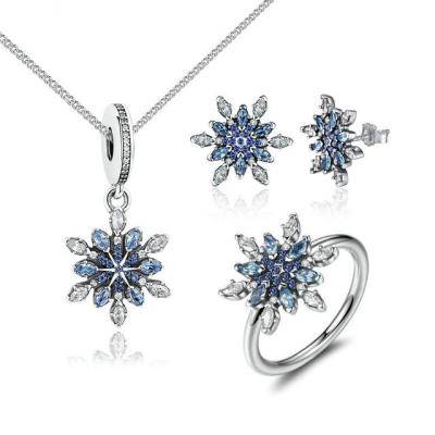 China 925 Sterling Silver Blue Clear Snowflake Cubic Zirconia Jewelry Set For Women for sale