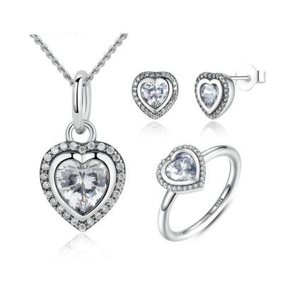 China Wedding Engagement Sterling Silver Heart Jewelry Sets With Necklace Earrings Ring for sale