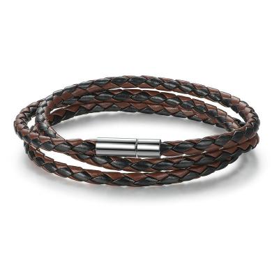 China Handmade Braided Leather Wrap Bracelet With Stainless Steel Magnetic Clasp for sale