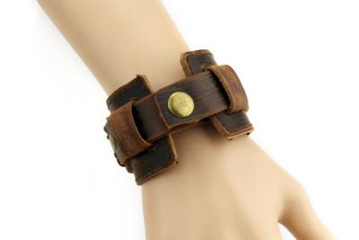 China Double Wide Rope Bangles Leather Cuff Bracelet For Men / Women Adjustable Length for sale