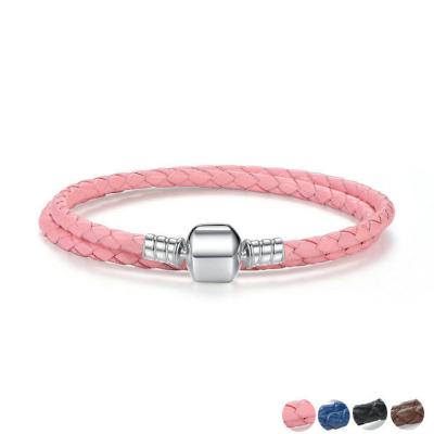 China Pulseras ajustables de la joyería de cuero para mujer rosada auténtica de la plata esterlina con el corchete de la serpiente en venta