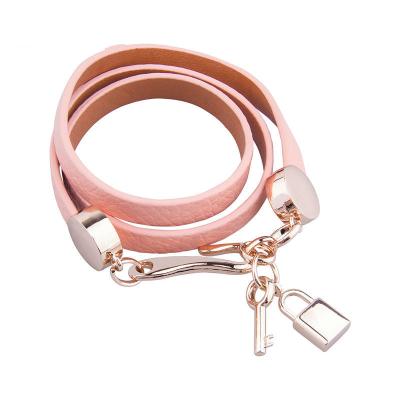 China Multi Color Womens Leather Jewelry Punk Wrap Braided Leather Bracelet With Lock And Key for sale