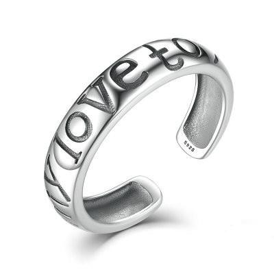 China Adjustable 925 Sterling Silver Cuff Matching Rings For Couples With Sweet Words for sale