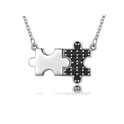 China 925 Sterling Silver Black Puzzle Square Pendant Necklace For Him And Her Matching for sale