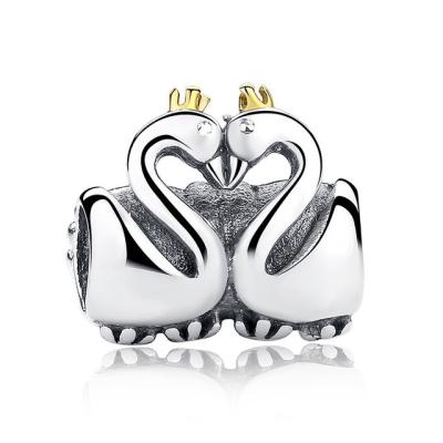 China Solid Hugged Tightly Swan Matching Couple Jewelry Charm Bead 925 Sterling Silver for sale