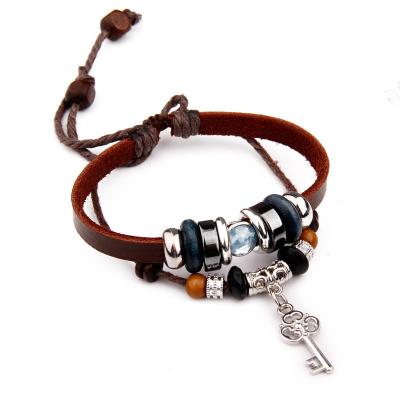 China Vintage Womens Leather Bracelets With Charms , Lock And Key Bracelet For Couples for sale