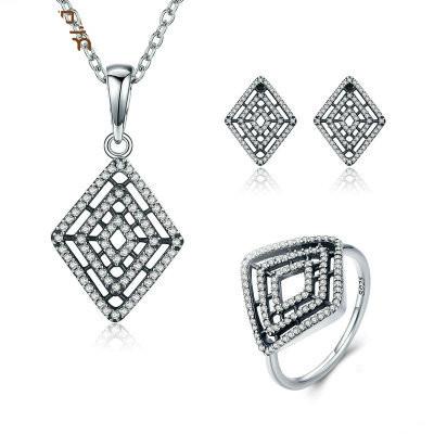 China Genuine 100% 925 Sterling Silver Necklace And Earring Set With  Adjustable Sliding Clasp for sale