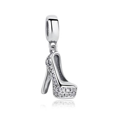 China Disney Cinderella Shoe Sterling Silver Charms With Fancy Light Blue Cubic Zirconia for sale