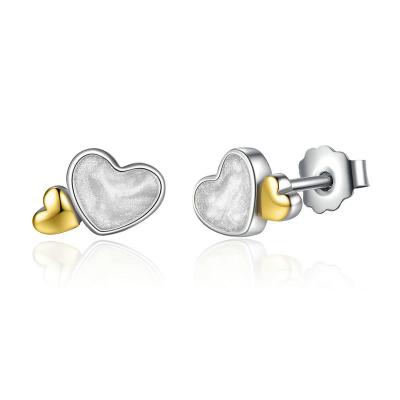 China Heart Silver Stud Earrings With 14k And Mother Of Pearl , Sterling Silver Heart Earrings for sale