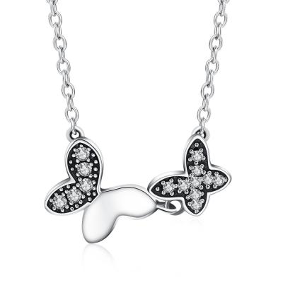 China Cubic Zirconia Stone Butterfly Silver Necklace With Clear Cubic Zirconia for Women for sale