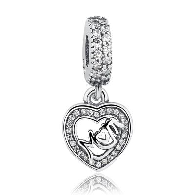 China i Love My Mum Charm With Cubic Zirconia Heart Pendant Charm Fit Bracelet for sale