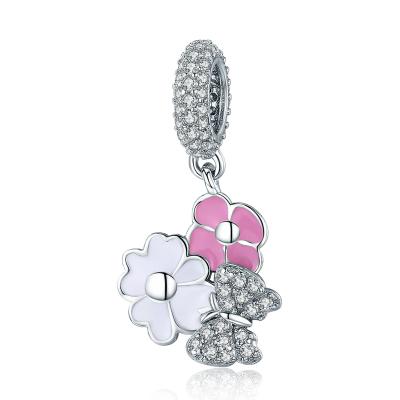 China Butterfly Spring Flower Shape  Necklace Pendant Charms , 925 Sterling Silver Chain With Pendant for sale