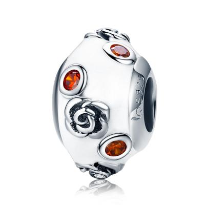 China 925 Sterlingsilber-Rosen-Blume orange CZ-Perlen passten Schmuck der Frauen-Charme-Armband-Armband-DIY zu verkaufen