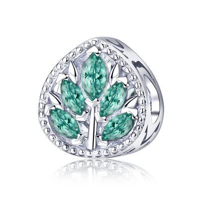 China Sterling Silver Necklace Pendant Charms With Tree Leaves Green CZ Charm for sale