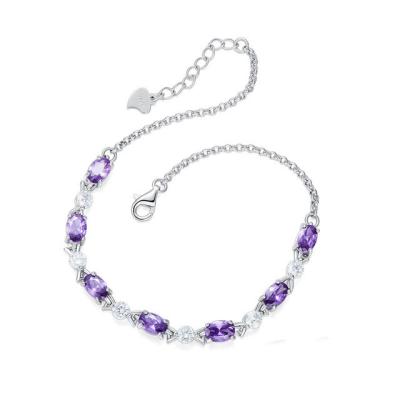 China Purple Color Sterling Silver Bracelets 15.5 ± 5CM Length With Romantic Style for sale