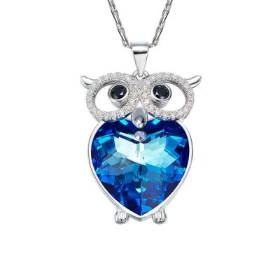 China Water Waving Shape Chain Crystal Gemstone Jewelry With Blue Heart Owl Pendants for sale