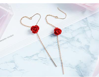 China Flower Dangle Sterling Silver Drop Earrings With Gold Color MYE0939 for sale