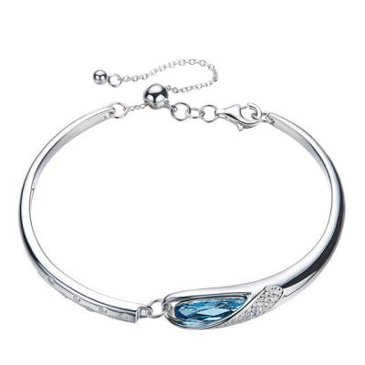 China S925 Sterling Silver Bangle Bracelets Blue Crystal Elegant Chic For Women for sale