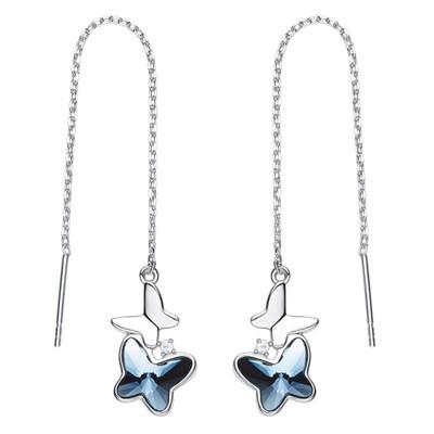 China Fashion Butterfly 925 Sterling Silver Earrings , Sterling Silver Drop Earrings 9.4CM * 1.1CM for sale