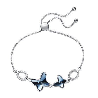 China Blue Butterfly Shape Sterling Silver Bracelets , Women Fashion Sterling Silver Bangle Bracelets for sale