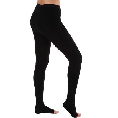 China Antibacterial Graduated Opaque Compression Tights Open Toe 20-30mmHg Black Color for sale