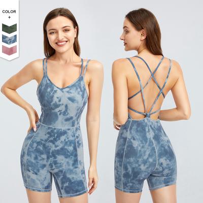 China Women's Camouflage Breathable Crisscross Yoga Yoga Sports Jumpsuit Backless Stretchy Sportswear Sets Gym Workout Scrappy Jumpsuit for sale