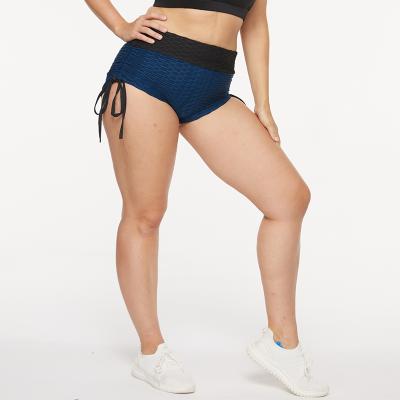 China Original Factory Breathable Plus Size Blue Gym Shorts With Side Drawstring Womens Sports Shorts High Waisted Butt Lift Shorts For Women for sale