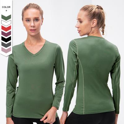 China QUICK DRY women sleeves long sleeves soft quick dry slim fit T-shirt gym workout sportswear sportswear sports tops with pockets for sale