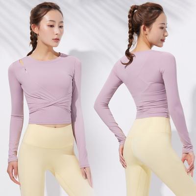 China Women's Sports Yoga Workout Breathable Shirts Slim Stretchy Front Tops For Women Running Gym Fit Cross Fitness Exercise Shirts for sale