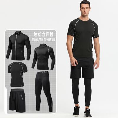 China Gym Wear Fitness Suit Quick Dry Active Wear Breathable 5 Pieces Training Run Set Custom Jogging Tracksuit Set For Men for sale