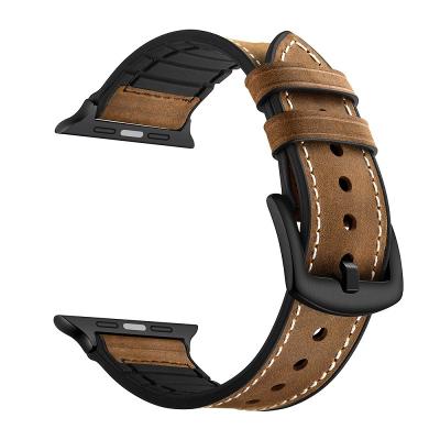 China RTS Leather Manufacture Genuine Leather Hand Stitched Watch Bands For Apple Watch Straps for sale