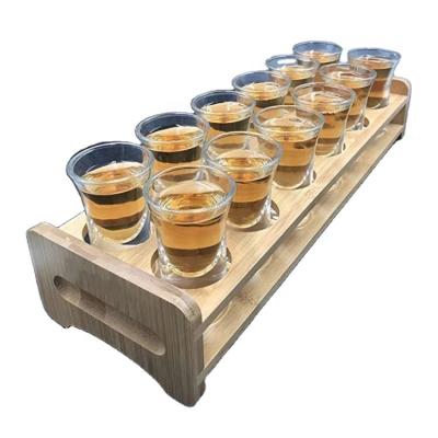 China Bamboo Cup Holder Stocked For Shot Glass Display Wine Glass Rack Drying Stand And Bottle Rack for sale