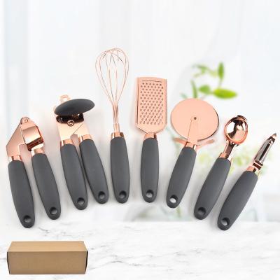 China Factory Sustainable Supply 7 Pieces Rose Gold Kitchen Tools Set Accessories Instrument Kitchen Set Copper Coated Stainless Steel Utensils Set for sale