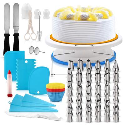 China 106pcs Hot Selling Disposable Baking Icing Cake Decorating Tool Fondant Tip Supply Pastry Turntable Decorating Kit for sale