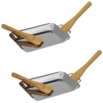 China Wholesale Easily Cleaned Stainless Steel BBQ Pan with Bamboo Spatula, 2pcs for sale