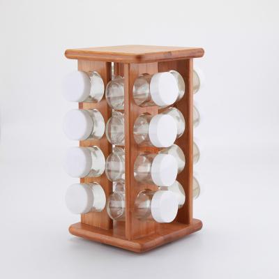 China Bamboo Spice Rack Salt Stocked Bamboo Shelf with 16-Piece 5.8x5.87x10.87in Glass for sale